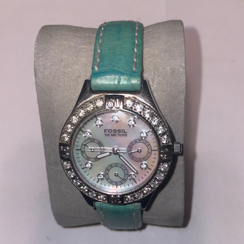Bejeweled Marble face fossil watch
